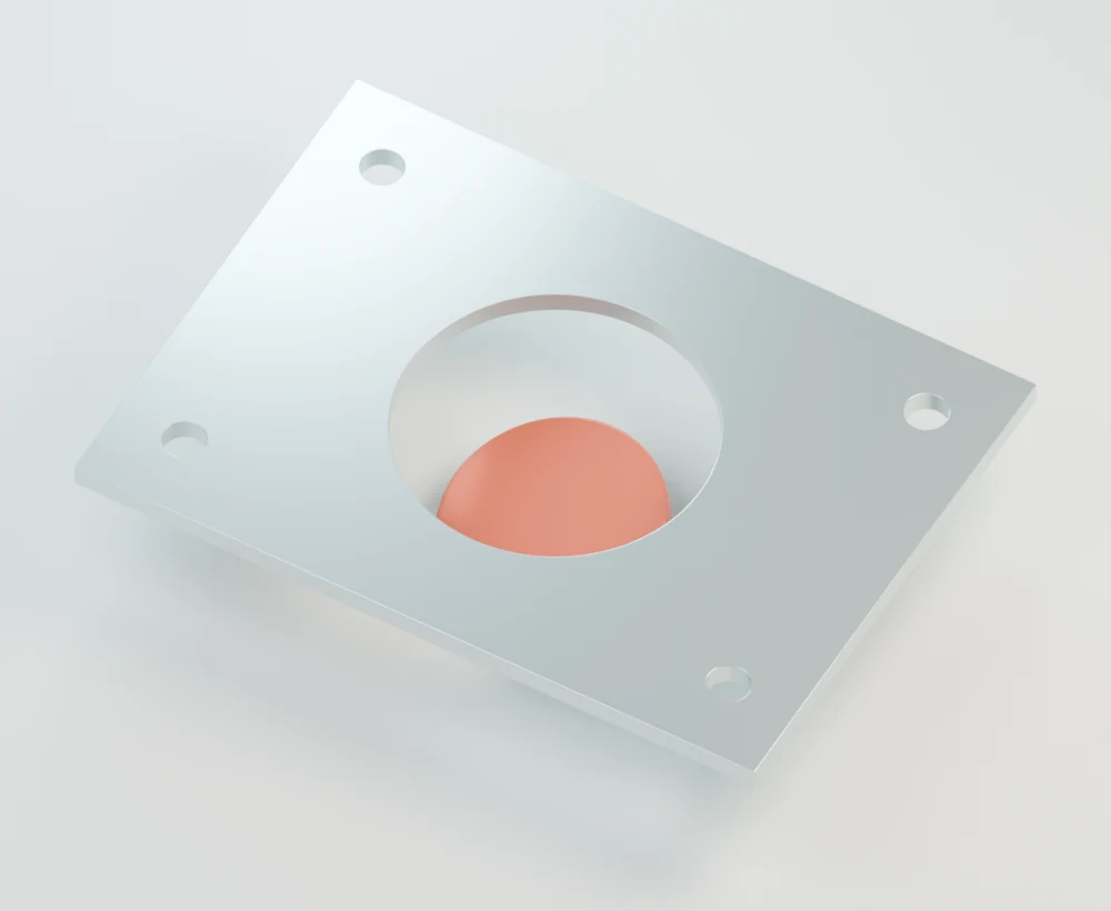 Metal stencil with its unattached centre fallen below the opening