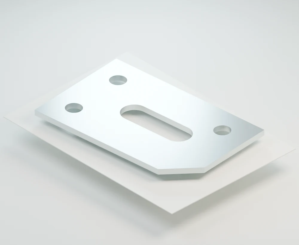 Unsuitable input: a perspective view of a metal part on paper with lighting and shadows
