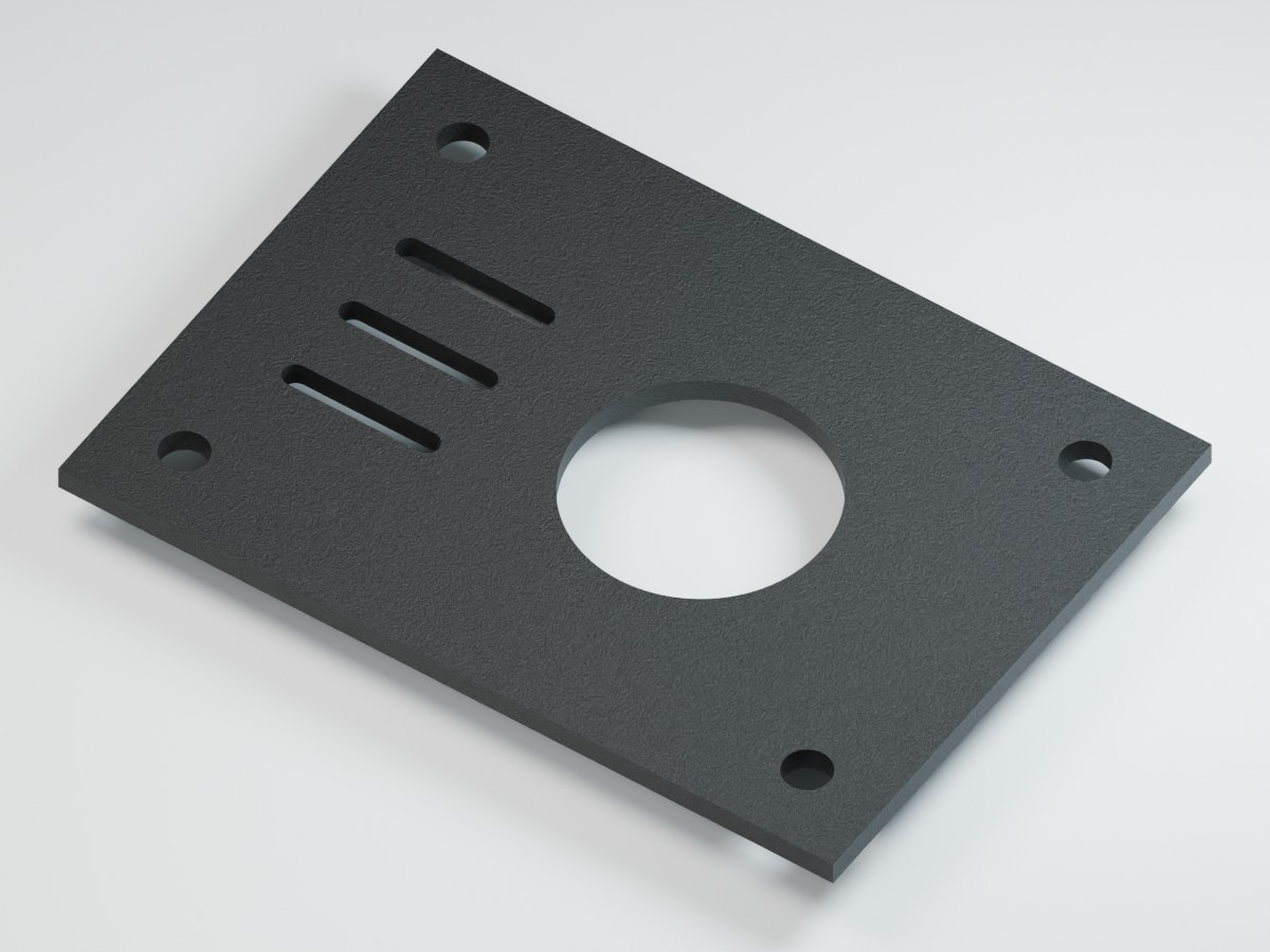Illustrative metal plate in textured black powder coating